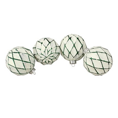 Northlight 4ct Emerald Green and White Matte Christmas Ball Ornaments 4" (100mm)