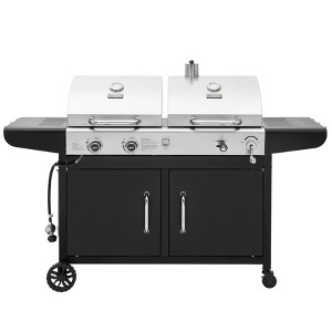 RoyalGourmet 2-Burner Gas and Charcoal Combo Grill ZH3002NTG Silver/Black - 1 of 4