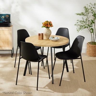 Black Round Mid-Century Modern Dining Table with Steel Legs