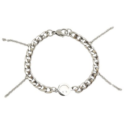 Slate by Rebl Dangle Cuban Chain Bracelet  Stainless Steel with Smile Face Pendant