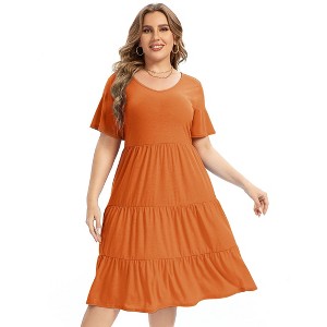 Coolmee Womens Summer Maxi Dress Plus Size Casual  Short Sleeve Ruffle Tiered V Neck Swing Long Sundress - 1 of 4