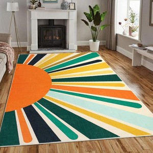 Colorful Machine Washable Area Rug, Non-Slip Indoor Carpet for Living Room, Bedroom, Modern Minimalist Front Door Mat with Sun Accent Design. - 1 of 4