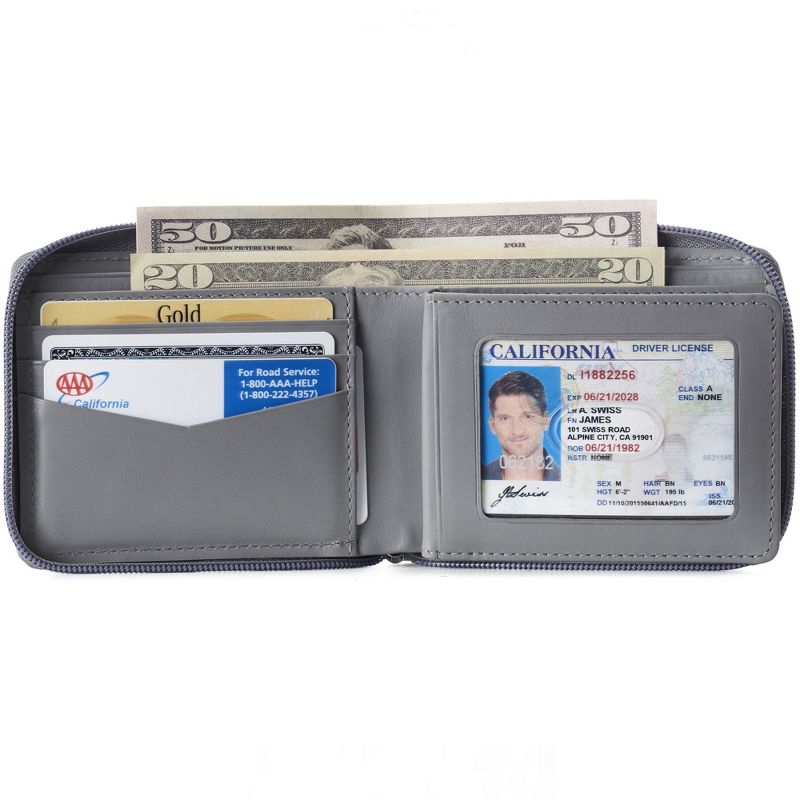 Alpine Swiss Logan Mens RFID Safe Zipper Wallet Leather Zip Around Bifold Comes in Gift Box, 2 of 7