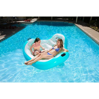 Aqua Cradle Blue and White Inflatable Pool Lounger for Two