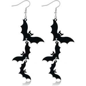 Playfully Dark Halloween Earrings - Acrylic Skull and Bat Dangle Drops, The Perfect Statement for Your Holiday Costume - 1 of 4