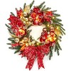 TackView 24Inch Christmas Wreath, Artificial Wreath with Berries, Flowers, Holiday Decorations for Indoor Outdoor Mantel Door, Red - 2 of 4