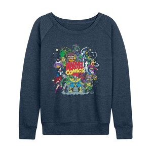 Women's - Marvel - Marvel Villian Collage Lightweight French Terry Wide Neck Long Sleeve Graphic Shirt - 1 of 4