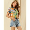 Allegra K Women's Hawaiian Floral Leaves Printed Short Sleeve Button Down Vintage Shirt - 3 of 4