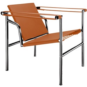 HomeRoots 24" Terra Cotta and Silver Faux Leather and Stainless Adjustable Back Arm Chair - 1 of 4