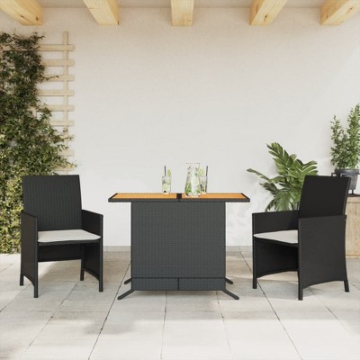 vidaXL 3 Piece Bistro Set with Cushions Black Poly Rattan