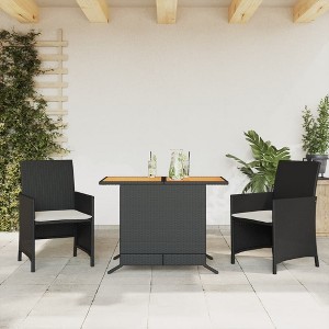 vidaXL 3 Piece Bistro Set with Cushions Black Poly Rattan - 1 of 4