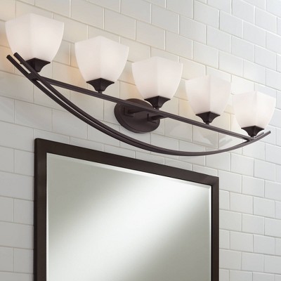 Jenisen Arch 51.5" Wide Bronze Wall Light with White Glass Shades