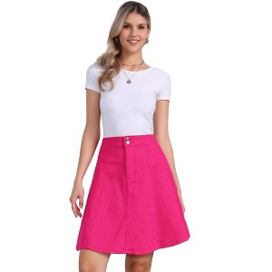 INSPIRE CHIC Women's High Waist A-Line Flared Pleated Above Knee Denim Skirt - 1 of 4