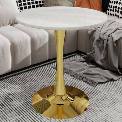 Airsurfer 30-inch Diameter Marble and Gold Round Accent Table Elegant Marble Top Round Table Luxury Living Room Furniture for Modern Living Spaces