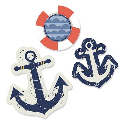 Ahoy Nautical - DIY Shaped Baby Shower or Birthday Party Cut-Outs - 24 Count