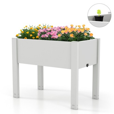 Tangkula Raised Bed Grow Box  53L Self-Watering Planter Box Stand w/ Water Level Monitor Water Drainage Hole  Detachable Crossbar Coffee/White