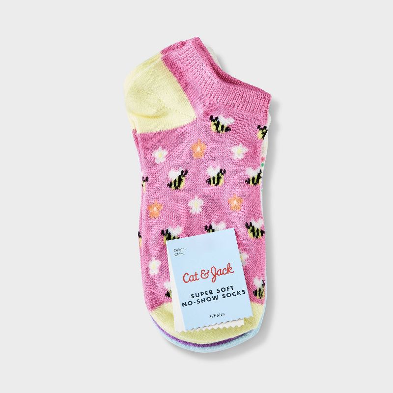 Girls' 6pk 'Bees' Super Soft No Show Socks - Cat & Jack™ Pink, 3 of 5