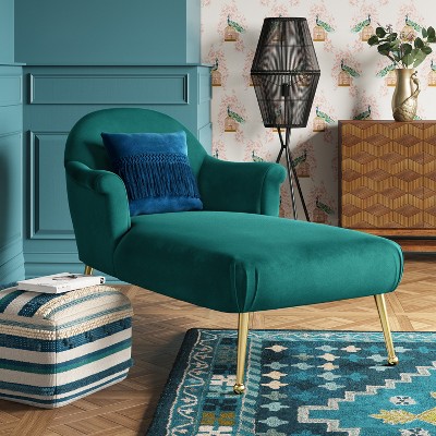 Comfrey Chaise Lounge with Brass Legs Teal Velvet Opalhouse