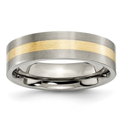 Black Bow Jewelry 6mm Titanium & 14k Gold Inlay Flat Satin Standard Fit Band