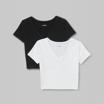 Women's Short Sleeve V-Neck Cropped 2pk Bundle T-Shirt - Wild Fable™