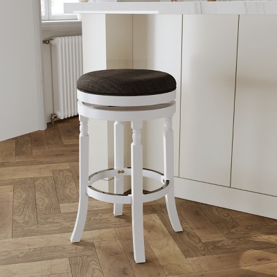FURNIinspire Counter And Bar Stools Counter Stool Bar Chair, Fixed Height Armless Kitchen Stool, Gray Fabric Seat, White, 21"*21"*30"