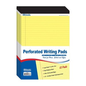 BAZIC Products® Perforated Writing Pads, 8.5" x 11.75", Canary, 50 Sheets, Pack of 12 - 1 of 4