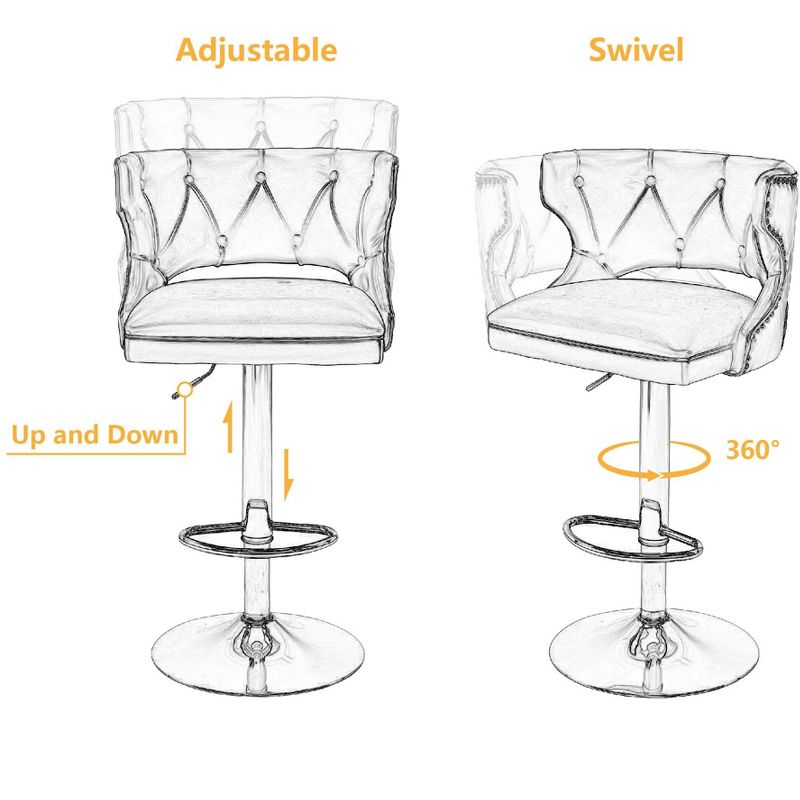 Set of 2 Upholstered  Swivel Bar Stools With Back and Footrest-ModernLuxe, 5 of 11