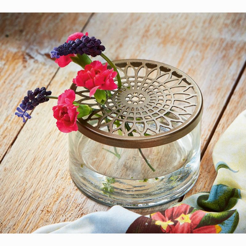 TAG Girasol Flower Frog Clear Glass Cylinder Vase Small Antique Bronze Lid, 5.0L x 5.0W x 3.25H, 2 of 3