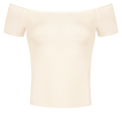 INSPIRE CHIC Women's Short Sleeves Off The Shoulder Stretchy Fabric Solid Crop Top