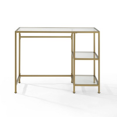 Sleek Gold-Frame 46" Glass-Top Modern Desk/Vanity