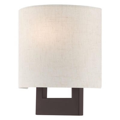 Hayworth Bronze 1-Light Dimmable Wall Sconce with Oatmeal Shade