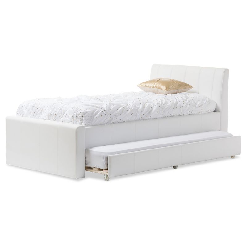 Twin Cosmo Modern And Contemporary Faux Leather Trundle Bed White - Baxton Studio, 3 of 7