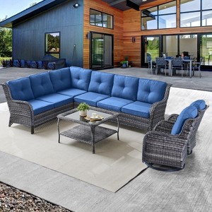 Belord 5PCS Outdoor Sectional Patio Furniture Set with Swivel Chairs, All Weather Wicker L Shape Outdoor Sectional Sofa Outdoor Conversation Set - 1 of 4