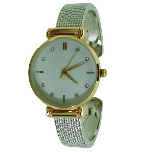 Olivia Pratt Every Day Textured and Rhinestone Metal Bangle Watch - 1 of 4