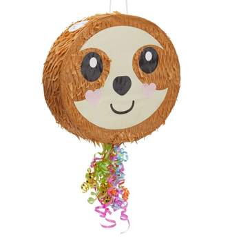 Blue Panda Small Sloth Pull String Pinata for Kids Birthday Party Supplies (16.5 x 13 x 3 In)