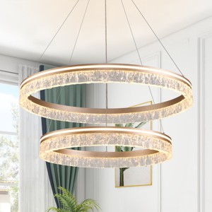 BAOURE Modern LED Chandelier 2 Ring 23.6in Grey Pendant Lighting  for Kitchen Island Dimmable LED Pendant Ceiling Light with Remote for Dining Room - 1 of 4