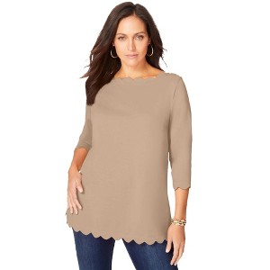 Jessica London Women's Plus Size Scallop Boatneck Tunic - 1 of 4