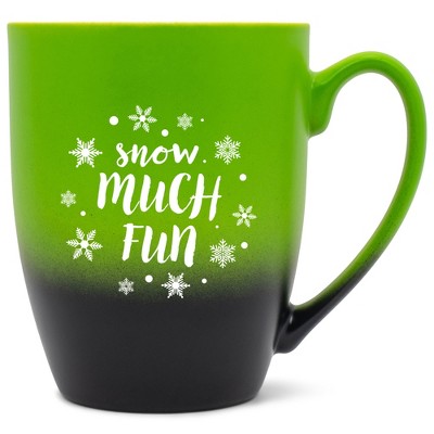 Elanze Designs Snow Much Fun Two Toned Ombre Matte Green and Black 12 ounce Ceramic Stoneware Coffee Cup Mug