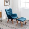 Roundhill Furniture Leiria Contemporary Silky Velvet Tufted Accent Chair with Ottoman, Blue - 2 of 4