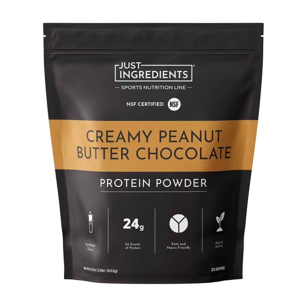 Just Ingredients Creamy Peanut Butter Chocolate Protein Powder (NSF) - Pea/Whey - 24g Protein - 32.52oz/25 Servings