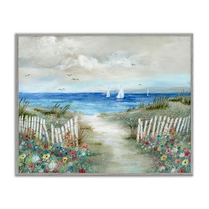 Stupell Industries Tranquil Beachside Flower Meadow Ocean Sailboats Scene, 20" x 16" - 1 of 4