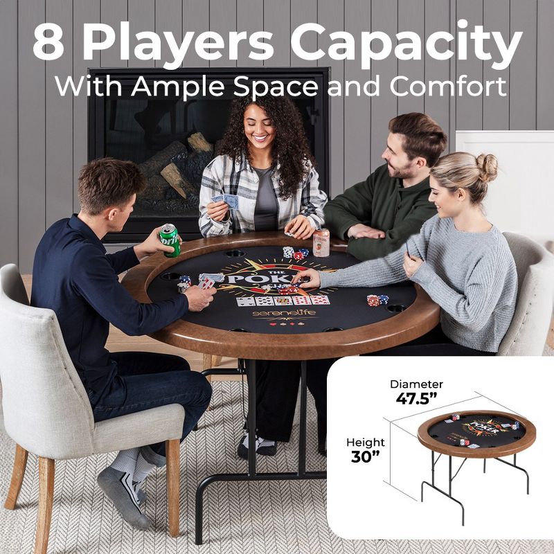 SereneLife 8- Player Round Foldable Poker Table - Brown, 2 of 8