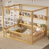 Twin/Full Montessori Floor Bed Canopy Bed Frame with Built-in Shelves & Safety Guardrails - ModernLuxe - 3 of 4