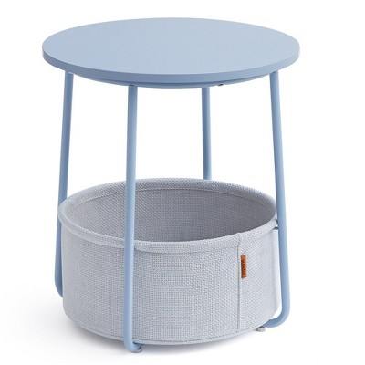 Small Round Side End Table Modern Nightstand with Fabric Basket