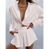 WhizMax Women's Casual 2 Piece sets Long Sleeve Button Down Shirt High Waist Drawstring Short Outfit sets - 2 of 4