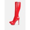 CHATTON Tan Patent Stiletto High Heeled Calf Boots - 4 of 4