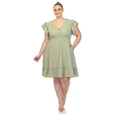 Plus Size Ruffle Sleeve Knee-Length Dress