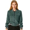 INSPIRE CHIC Women's Stand Collar Zip Up Flap Pocket Bomber Jacket - 2 of 4