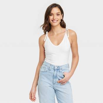 Women's Slim Fit Bodysuit - A New Day™ White 2x : Target
