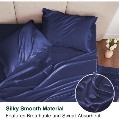 Boersma Satin Queen Sheets Set - 4 Piece Bed Sheets Set with Deep Pocket, Luxury Silk Feel Satin Queen Size Sheet Set
